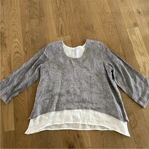 Idillio Positano size L Italian Linen Layered Asymmetric Shark bite hem  Top